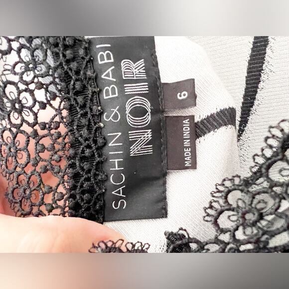 Sachin Babi NOIR Black White Lace Off The Shoulder Cocktail Dress Size 6 - Picture 3 of 16